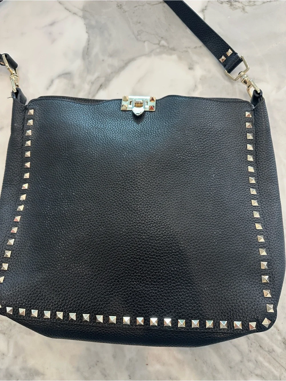 Valentino Garavani Black Leather Crossbody with Gold Studs